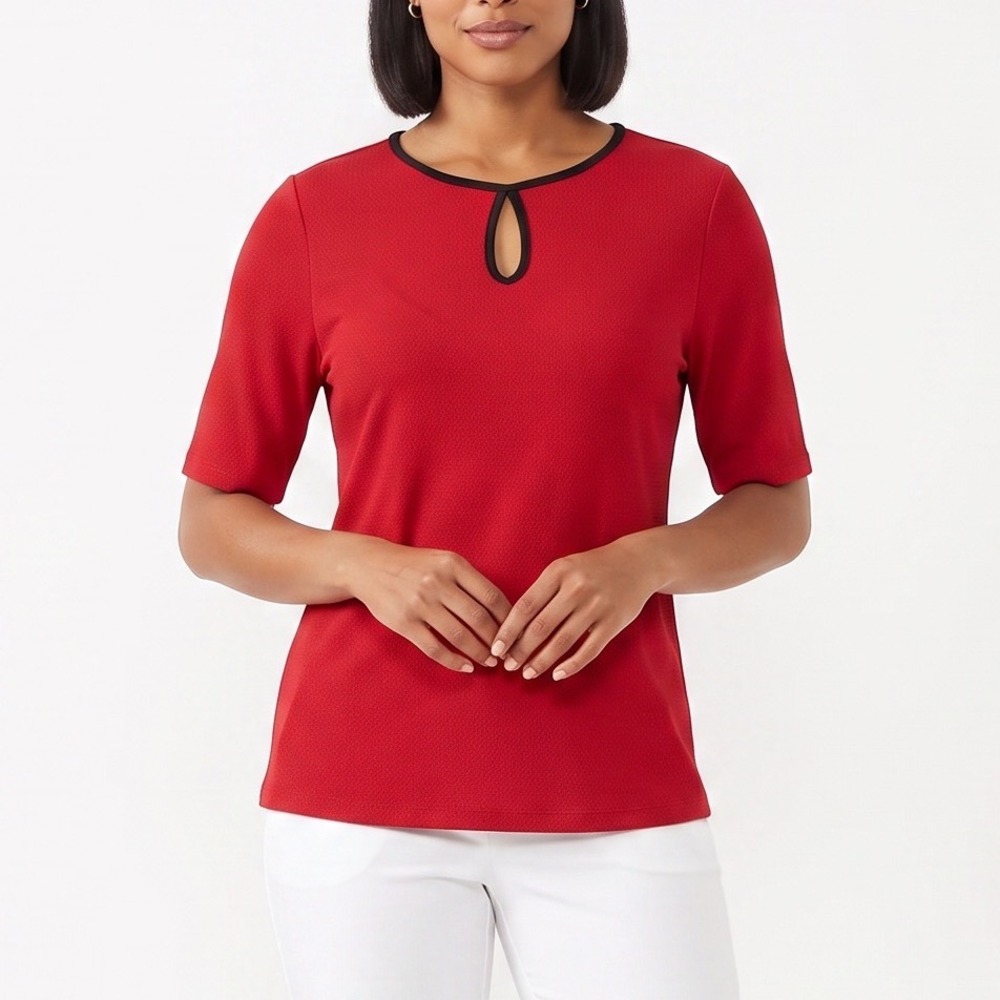 Fashion Bug Top Womens 18/20 Red Keyhole Contrast Trim New
